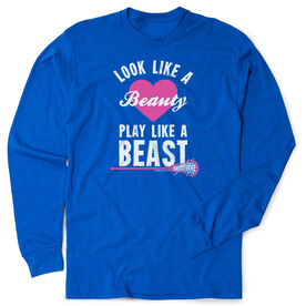 Girls Lacrosse Tshirt Long Sleeve - Look Like A Beauty Play Like A Beast