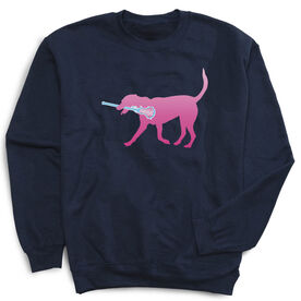 Girls Lacrosse Crewneck Sweatshirt - LuLa the LAX Dog (Pink)