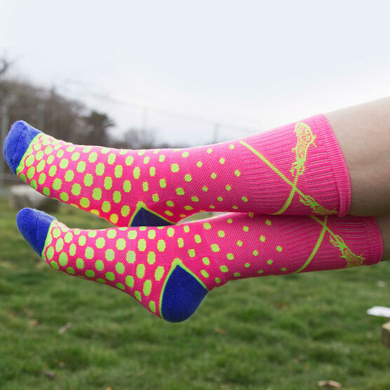 Girls Lacrosse Woven Mid Calf Socks - Malibu (Pink/Yellow/Blue ...