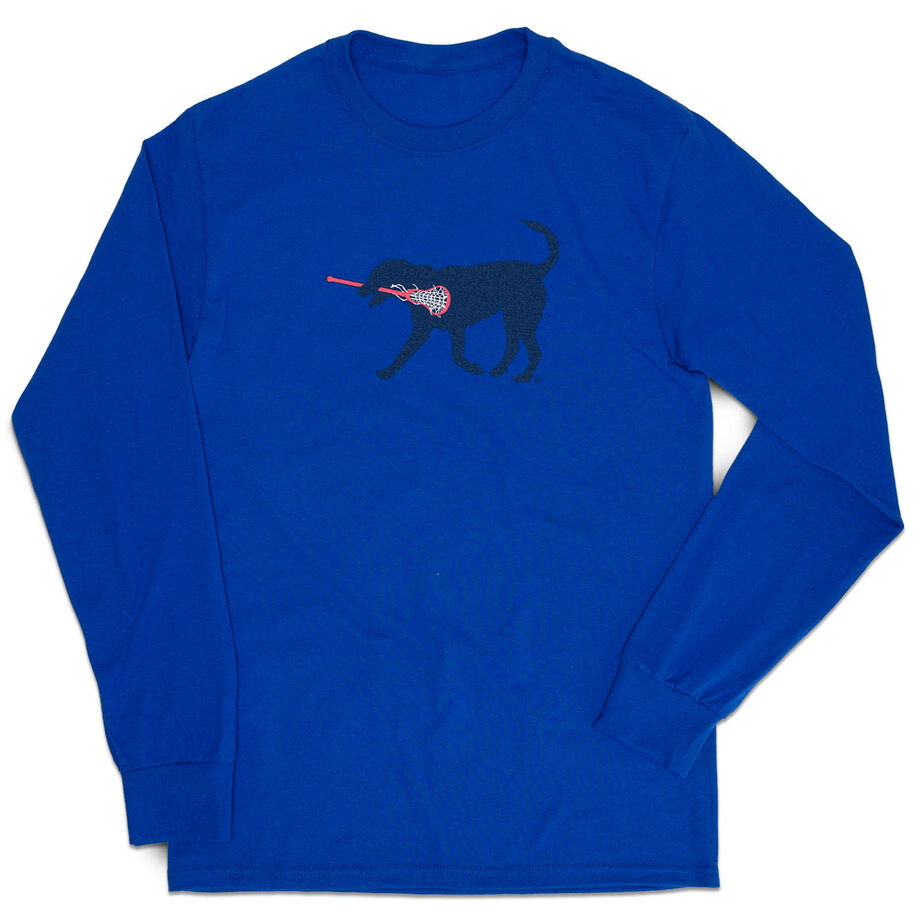 Girls Lacrosse Tshirt Long Sleeve - Lula The Lax Dog (Blue) - Personalization Image