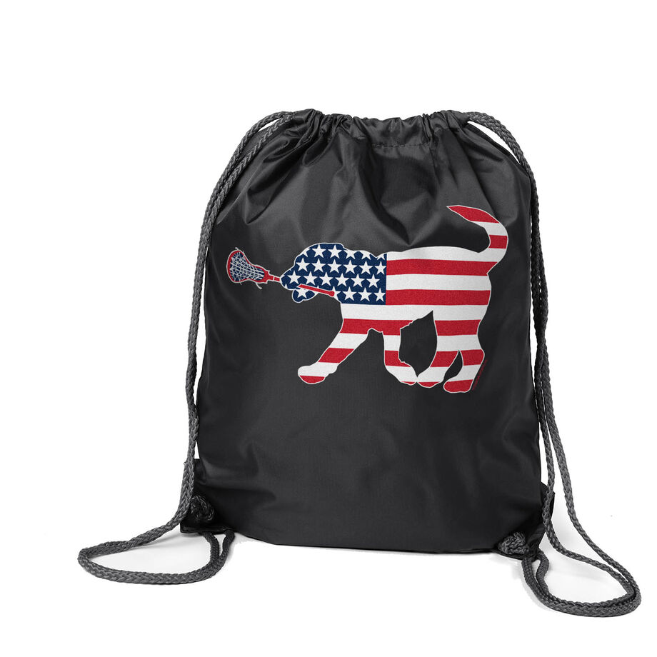 Girls Lacrosse Drawstring Backpack Patriotic LuLa the Lax Dog