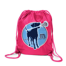 Girls Lacrosse Sport Pack Cinch Sack - Watercolor Lacrosse Dog With Girl Stick