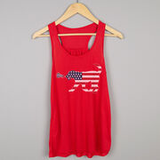 Girls Lacrosse Flowy Racerback Tank Top - Patriotic LuLa the Lax Dog