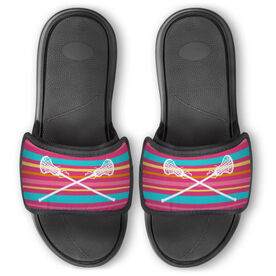 Girls Lacrosse Repwell&reg; Slide Sandals - Crossed Sticks with Stripes