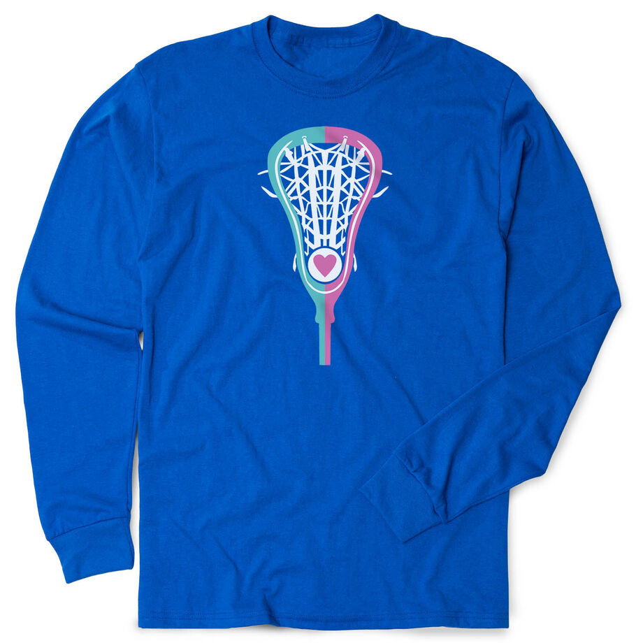 Girls Lacrosse Tshirt Long Sleeve -  Lacrosse Stick Heart - Personalization Image