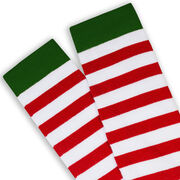 Woven Yakety Yak! Knee High Socks - Running Christmas Elf (Red & White Stripes/Green)