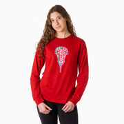 Girls Lacrosse Tshirt Long Sleeve -  Lacrosse Stick Heart