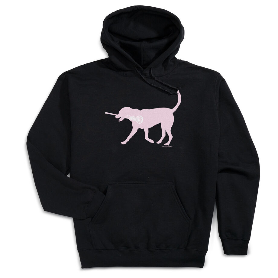 Girls Lacrosse Hooded Sweatshirt - LuLa the Lax Dog (Pink) - Personalization Image