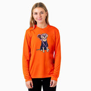 Girls Lacrosse Long Sleeve Performance Tee - Lily The Lacrosse Dog