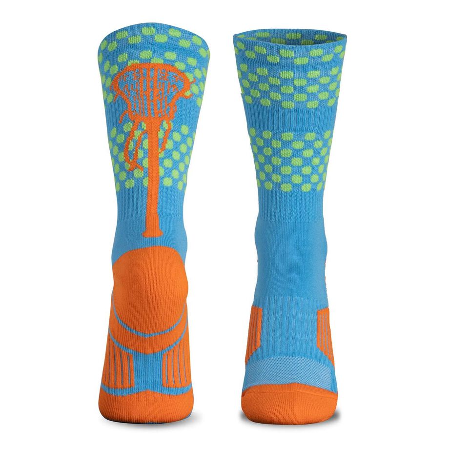 Girls Lacrosse Mid-Calf Socks - Orange Stick | Gift for Girls Lax Player | Girls Lacrosse Team Gift | Moisture-Wicking Girls Lax Socks | Blue/Green 