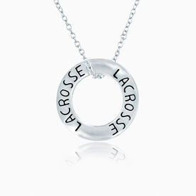 Silver Lacrosse Message Ring Necklace