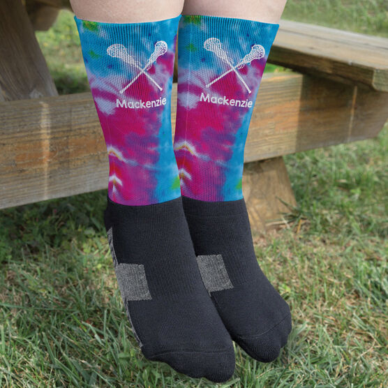 Girls Lacrosse Printed Mid-Calf Socks - Personalized Tie Dye Pattern ...