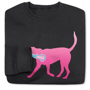 Girls Lacrosse Crewneck Sweatshirt - LuLa the LAX Dog (Pink)