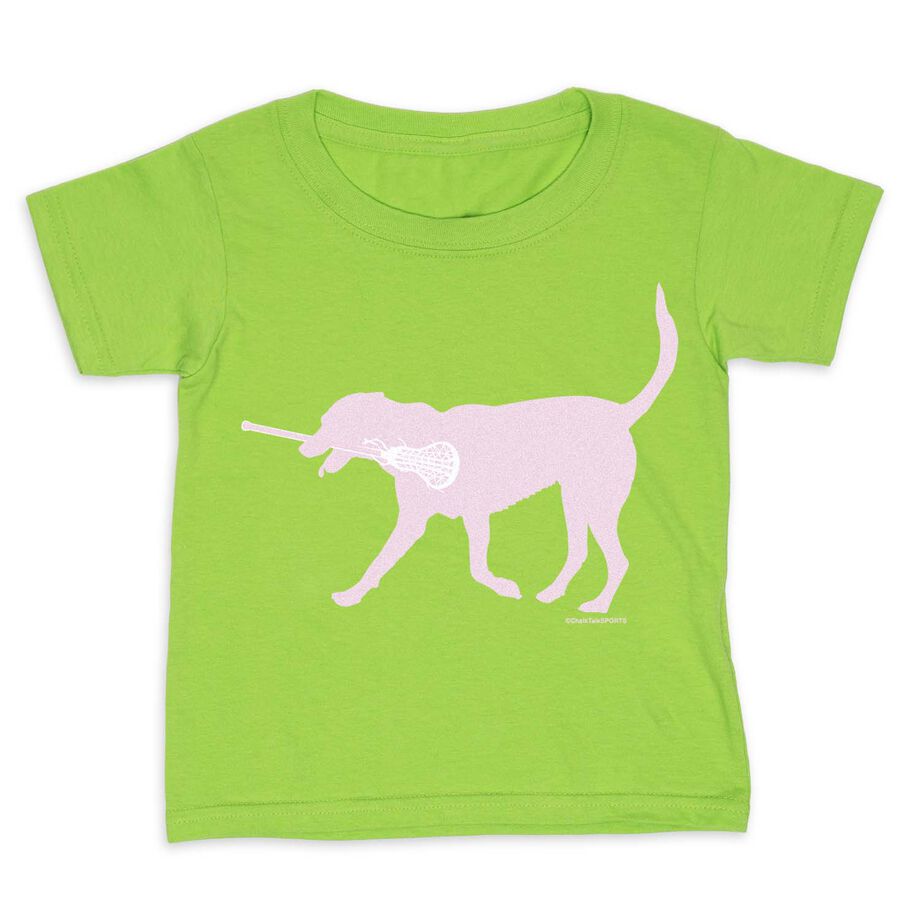 Girls Lacrosse Toddler Short Sleeve Shirt - Lula the Lax Dog (Pink)
