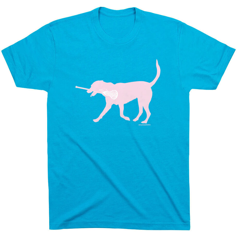 Girls Lacrosse Short Sleeve T-Shirt LuLa the Lax Dog (Pink)