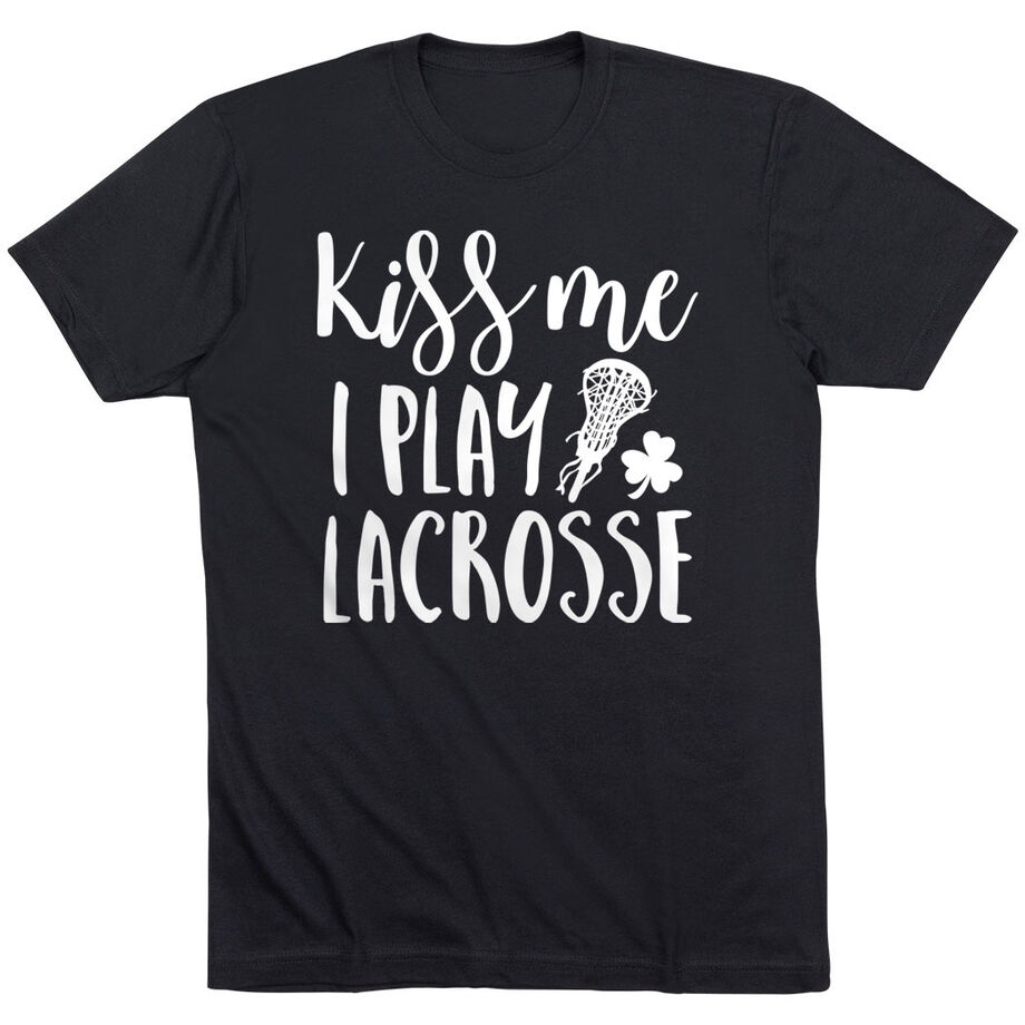 Girls Lacrosse Short Sleeve T-Shirt - Kiss Me I Play Lacrosse