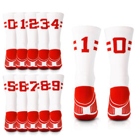 Team Number Woven Mid-Calf Socks - White/Red Stripe