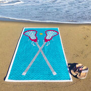 Girls Lacrosse Premium Beach Towel - Crossed Sticks Pink