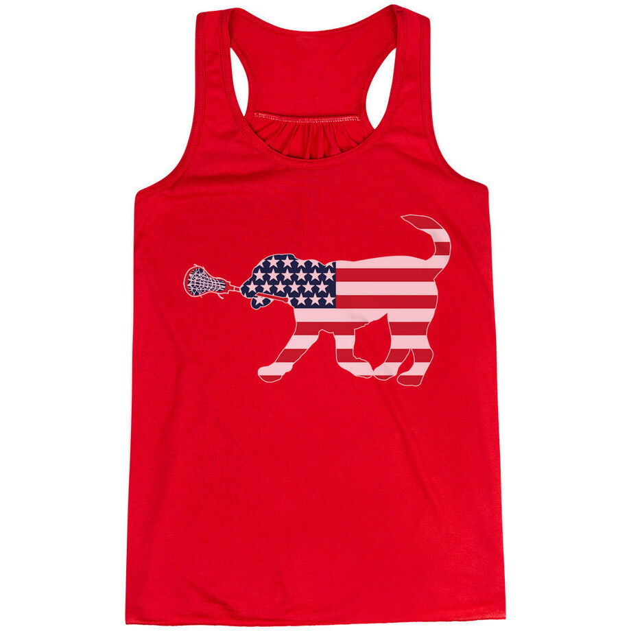Girls Lacrosse Flowy Racerback Tank Top - Patriotic LuLa the Lax Dog
