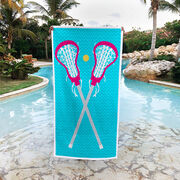 Girls Lacrosse Premium Beach Towel - Crossed Sticks Pink