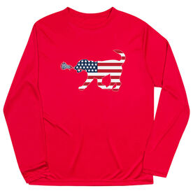 Girls Lacrosse Long Sleeve Performance Tee - Patriotic LuLa the Lax Dog