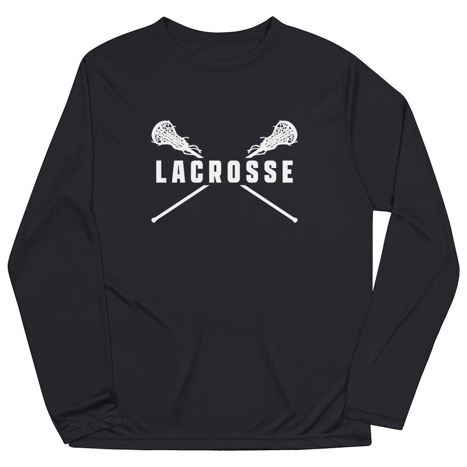 Girls Lacrosse Long Sleeve Performance Tee - Crossed Girls Sticks - Personalization Image
