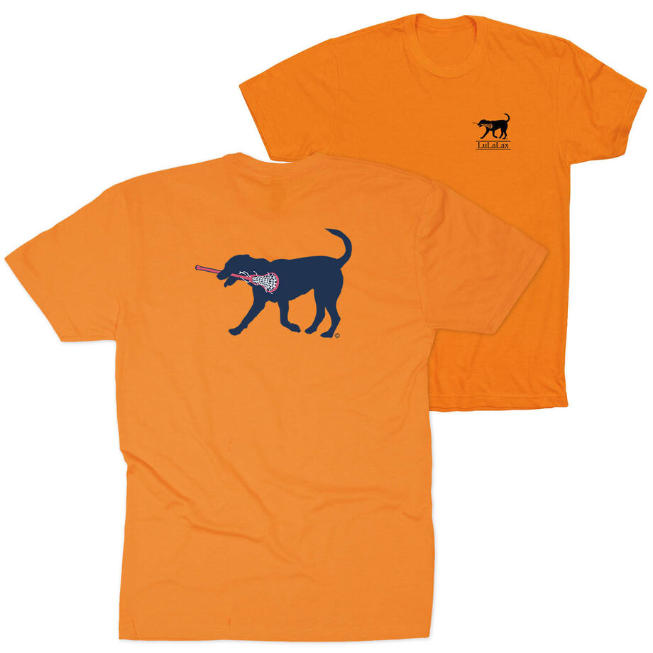 Girls Lacrosse Short Sleeve T-Shirt - LuLa the Lax Dog Blue (Back Design)
