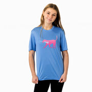 Girls Lacrosse Short Sleeve Performance Tee - LuLa the Lax Dog(Pink)