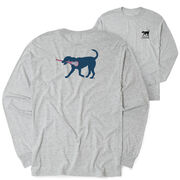 Girls Lacrosse Tshirt Long Sleeve - Lula The Lax Dog Blue (Back Design)