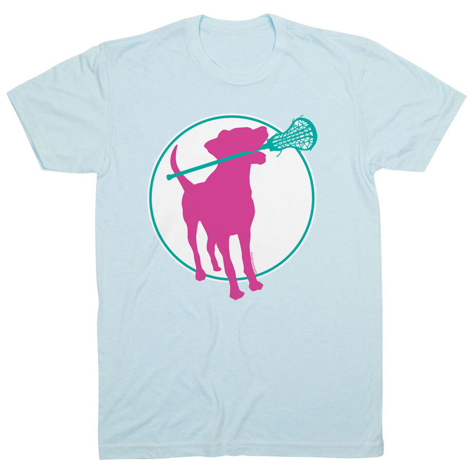 Girls Lacrosse Short Sleeve T-Shirt - Lacrosse Dog with Girl Stick - Personalization Image