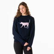 Girls Lacrosse Crewneck Sweatshirt - LuLa the LAX Dog (Pink)