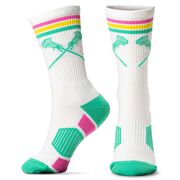 Girls Lacrosse Woven Mid-Calf Socks - Crossed Sticks - Retro