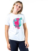 Girls Lacrosse Short Sleeve T-Shirt - Lacrosse Dog with Girl Stick