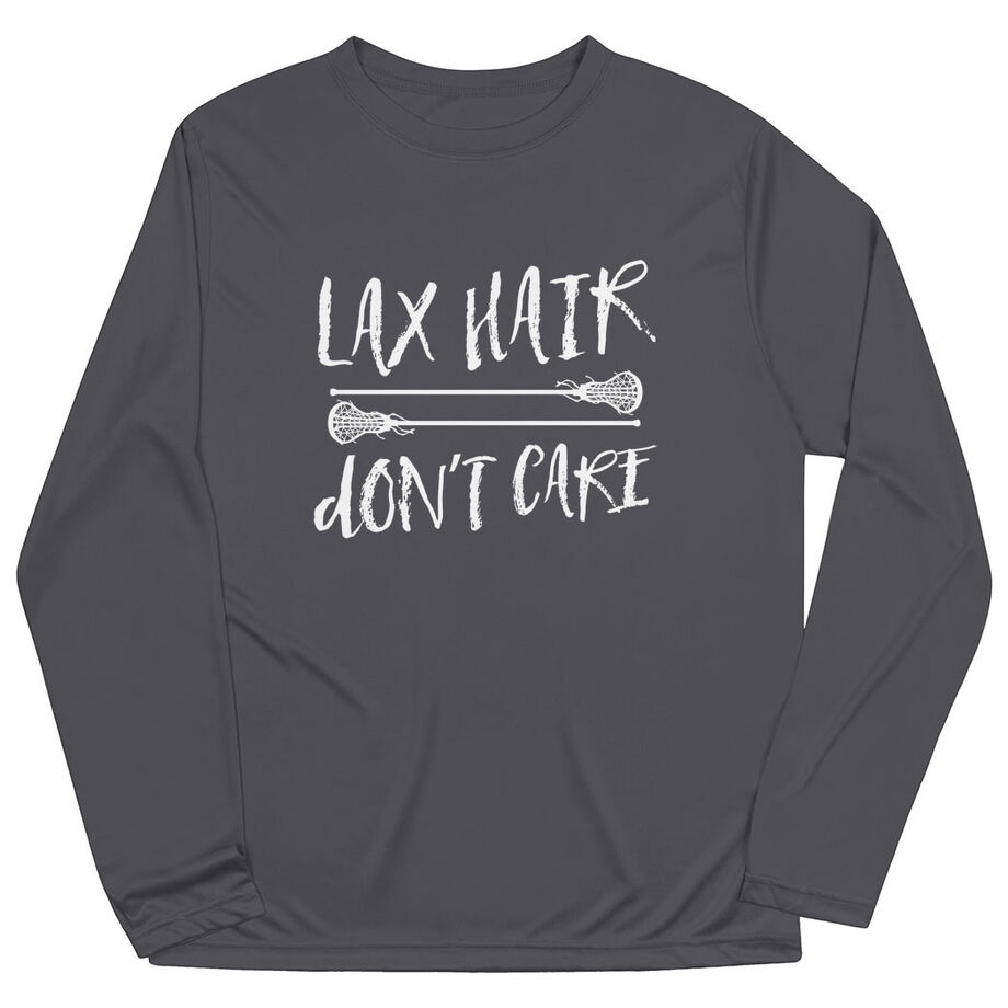 Girls Lacrosse Long Sleeve Performance Tee - Lax Hair Don't Care - Personalization Image