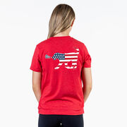 Girls Lacrosse Short Sleeve T-Shirt - Patriotic LuLa the Lax Dog (Back Design)