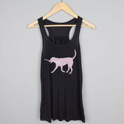 Girls Lacrosse Flowy Racerback Tank Top - LuLa the LAX Dog (Pink)