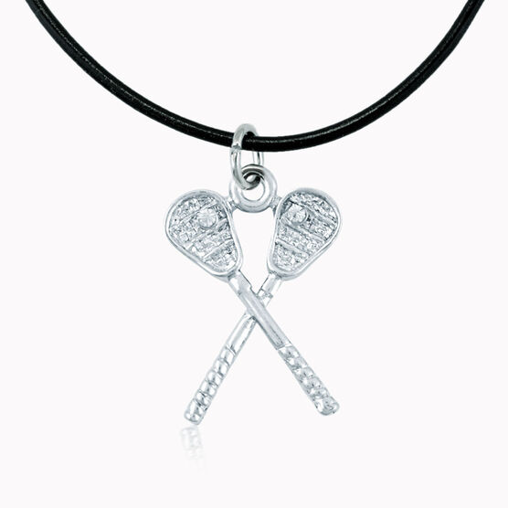 Silver Crossed Lacrosse Sticks Necklace