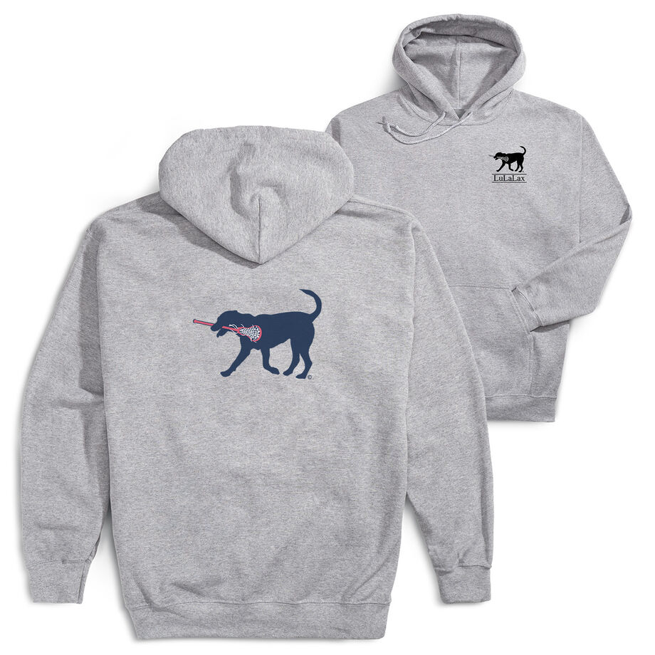 Girls Lacrosse Hooded Sweatshirt - LuLa The LAX Dog Blue (Back Design)