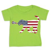 Girls Lacrosse Toddler Short Sleeve Shirt - Patriotic Lula the Lax Dog