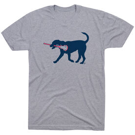 Girls Lacrosse Short Sleeve T-Shirt LuLa the Lax Dog(Blue) [Gray/Youth Medium] - SS