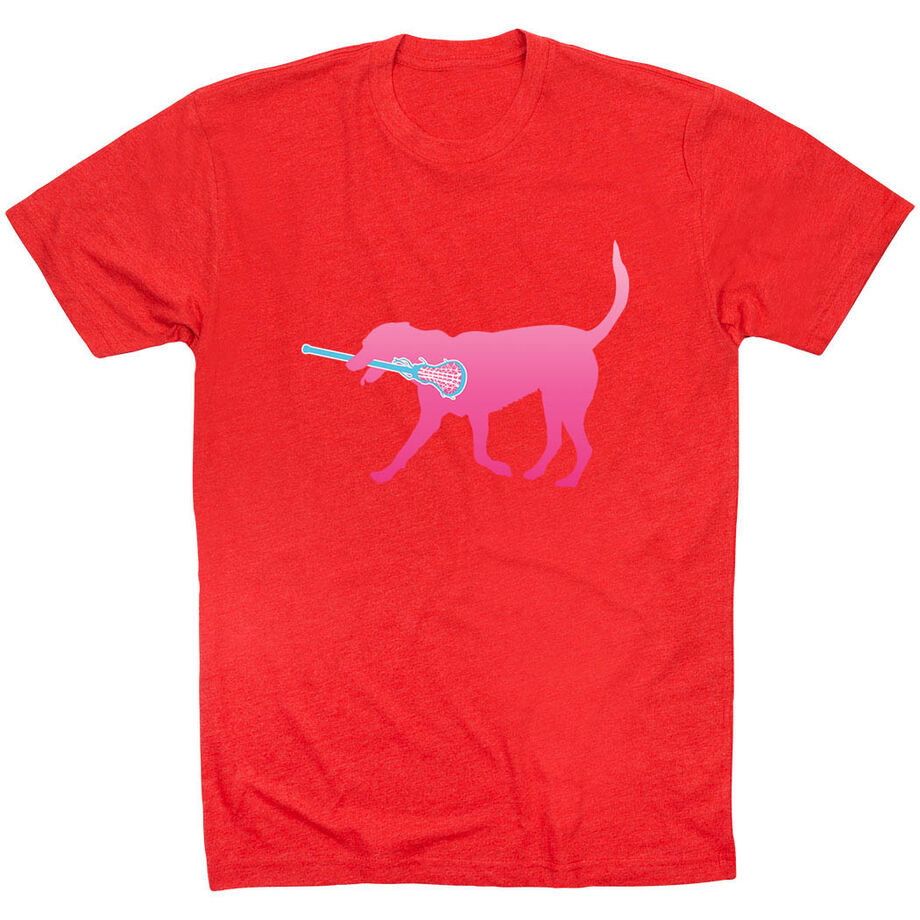 Girls Lacrosse Short Sleeve T-Shirt LuLa the Lax Dog (Pink)