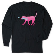 Girls Lacrosse Tshirt Long Sleeve - Lula The Lax Dog (Pink)