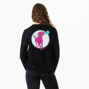 Girls Lacrosse Crewneck Sweatshirt - Lacrosse Dog with Girl Stick (Back Design)