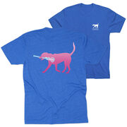 Girls Lacrosse Short Sleeve T-Shirt - LuLa the Lax Dog (Pink) (Back Design)