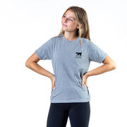 Girls Lacrosse Short Sleeve T-Shirt - Watercolor Lacrosse Dog With Girl Stick (Back Design)