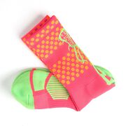 Girls Lacrosse Woven Mid-Calf Socks - Aloha (Pink/Orange/Green)