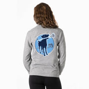 Girls Lacrosse Tshirt Long Sleeve - Watercolor Lacrosse Dog With Girl Stick (Back Design)