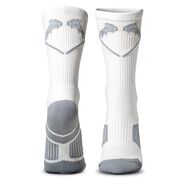 Girls Lacrosse Woven Mid-Calf Socks - Crossed Sticks - White/Gray