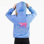 Girls Lacrosse Hooded Sweatshirt - LuLa the Lax Dog (Pink) (Back Design)