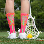 Girls Lacrosse Woven Mid-Calf Socks - Aloha (Pink/Orange/Green)